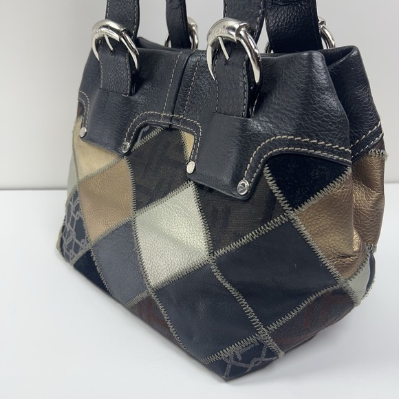 TIGNANELLO Leather Bucket Purse Metallic Patchwork Silver Buckles Black Studded - Picture 3 of 16